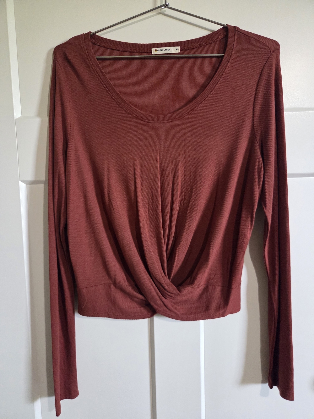 Marine Layer Long-Sleeve Twist Front Top - Rusty Brick